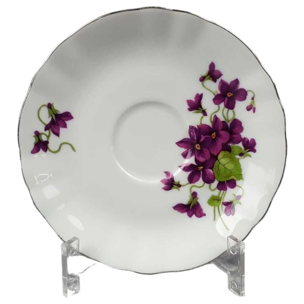 Untertasse für Kaffee 13,9 cm Winterling Marktleuthen lila Blume Veilchen Silberrand gebraucht - gut