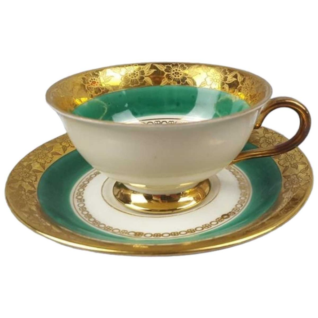 [458119023] Tasse Espressotasse mit Untertasse Schaller Blumen Elfenbein Beige gebraucht - gut