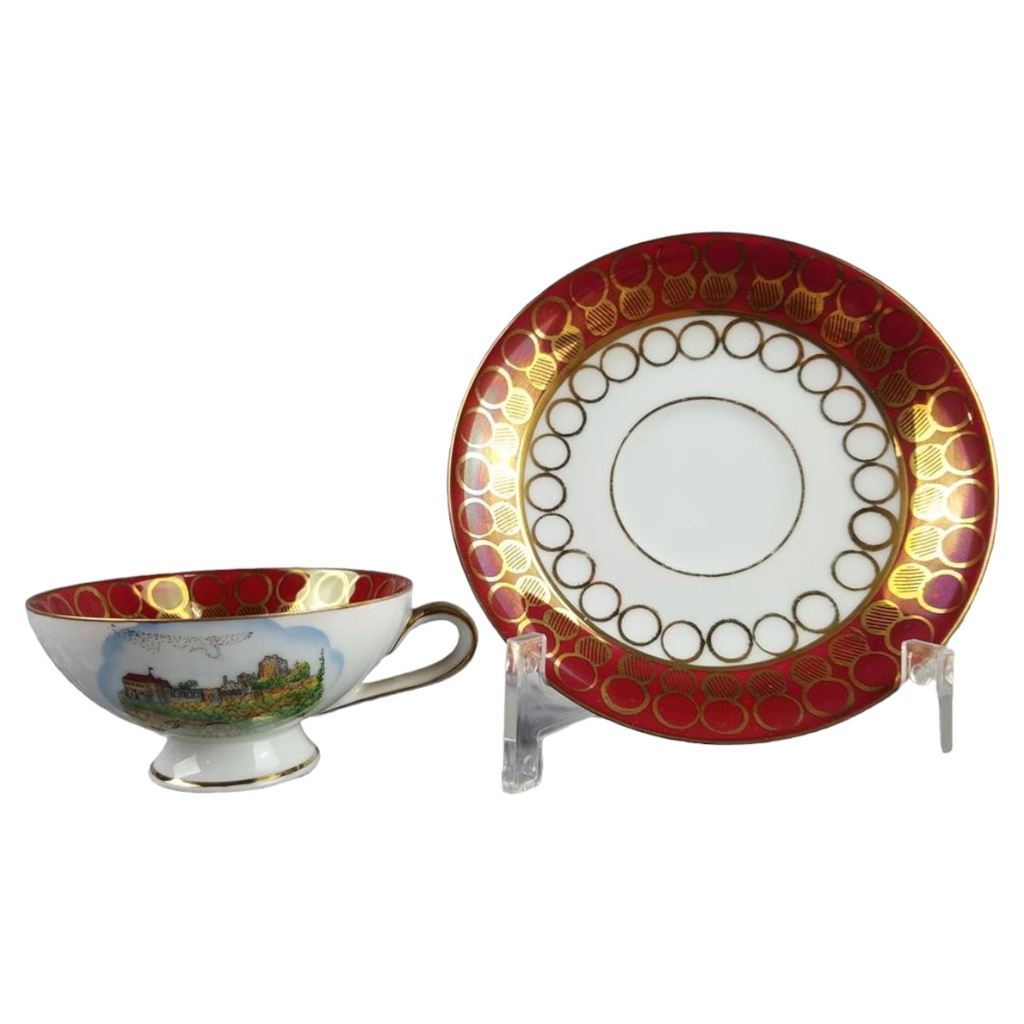 [458119038] RKW Bavaria rot gold Kreisedekor Nideggen-Eifel/Burg Mokkatasse mit Untertasse