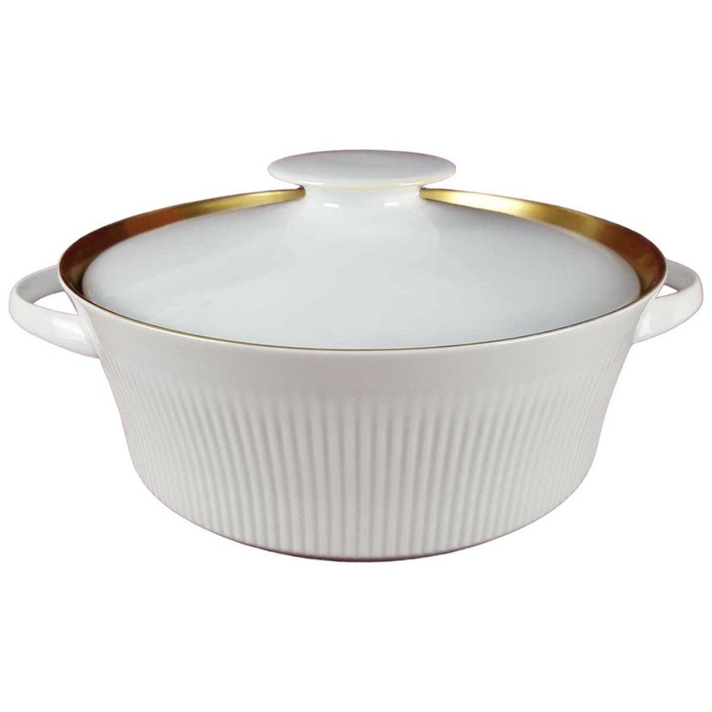 [458119073] Schüssel Ragoutterrine Servierschüssel Goldrand 1,5 L 21 cm Thomas Porzellan Form 3001 Scharrer Entwurf gebraucht - gut