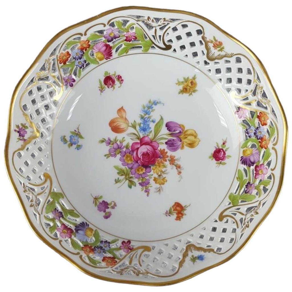 [458119081] Durchbruchschale Durchbrucharbeit 23 cm Schumann Arzberg Form Dresden Dresdner Blume Empress gebraucht - sehr gut