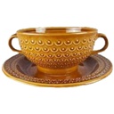 Suppentasse mit Untertasse Pagnossin Earthenware braun Relief Punkte & Kreise gebraucht - sehr gut