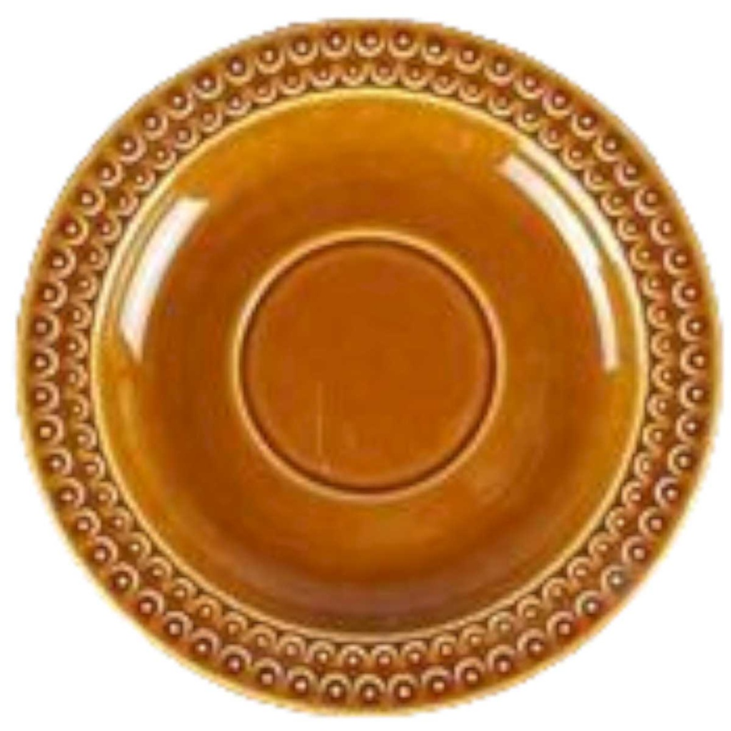 [458119102] Untertasse 16,6 cm Pagnossin Earthenware braun Relief Punkte & Kreise gebraucht - gut