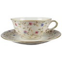 Teetasse mit Untertasse Tasse Goldrand Schaller Elfenbein bunte Blümchen Beige gebraucht - gut