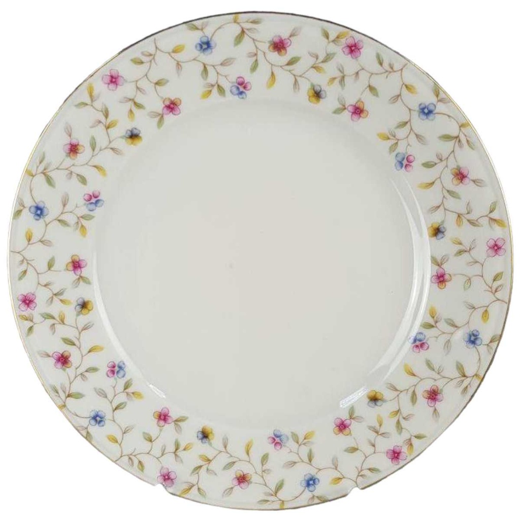 Kuchenteller Dessertteller Goldrand 19,2 cm Schaller Elfenbein bunte Blümchen mit gebraucht - akzeptabel