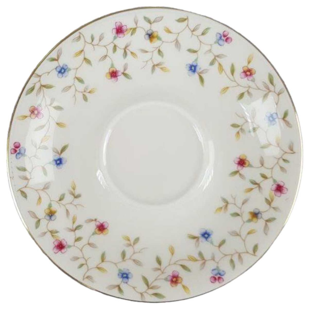 Untertasse für Tee Goldrand 14,8 cm Schaller Elfenbein bunte Blümchen mit gebraucht - gut