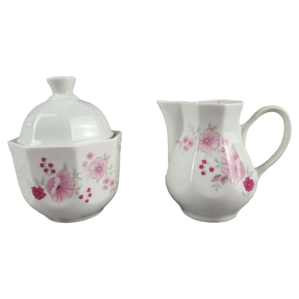 [458119474] Zuckerdose und Milchkännchen Atelier Porzellan rosa Blumen