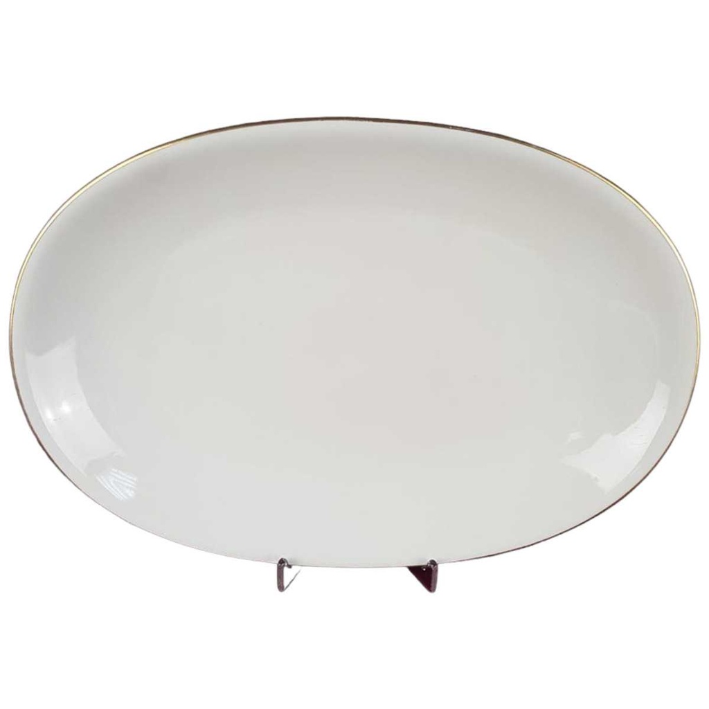 [458119492] Servierplatte Fleischplatte Steakplatte Goldrand 33x22,5 cm Zeh Scherzer Unbekannte Form Elfenbein gebraucht - gut
