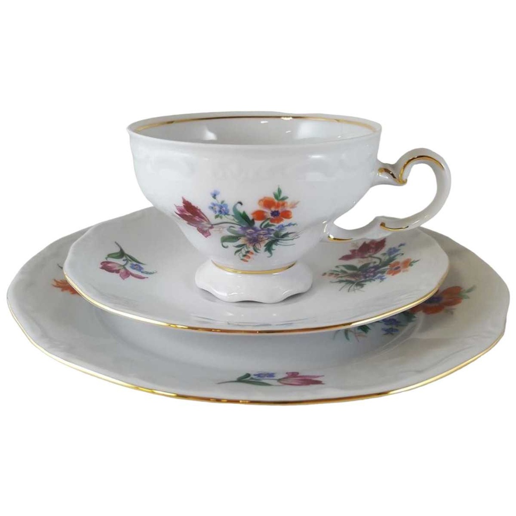 [45812073] Kaffeegedeck 3tlg Weimar Porzellan Katharina Sommerblüte gebraucht - neuwertig