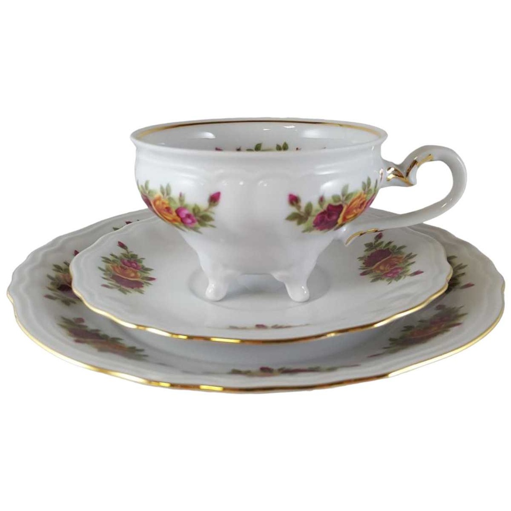 [45812075] Kaffeegedeck Goldrand 3tlg Weimar Porzellan Chateau Rosendekor gebraucht - neuwertig