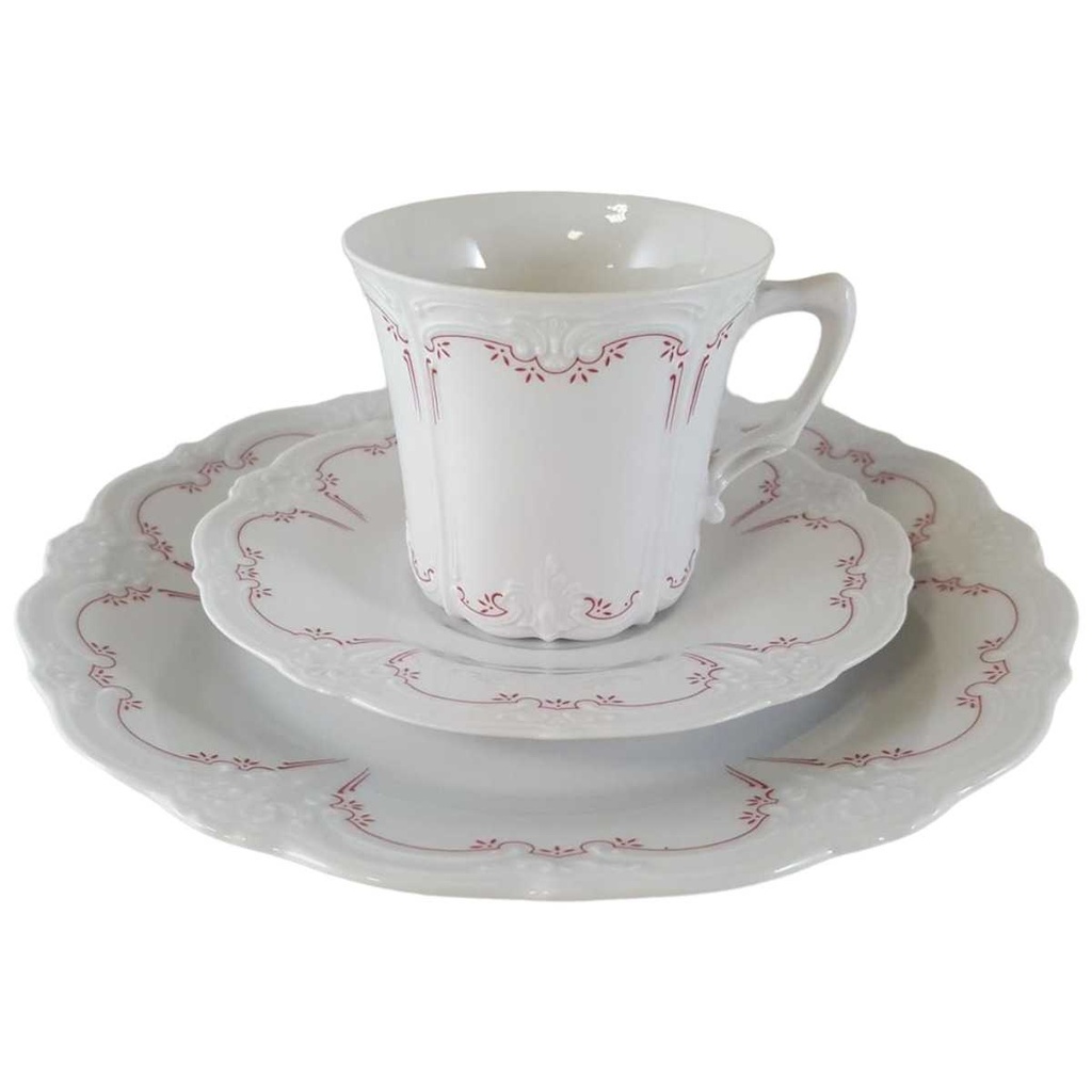 [45812092] Kaffeetasse Kaffeegedeck Kaffeeset Komplett 3tlg Tirschenreuth Baronesse Denise Rot gebraucht - neuwertig
