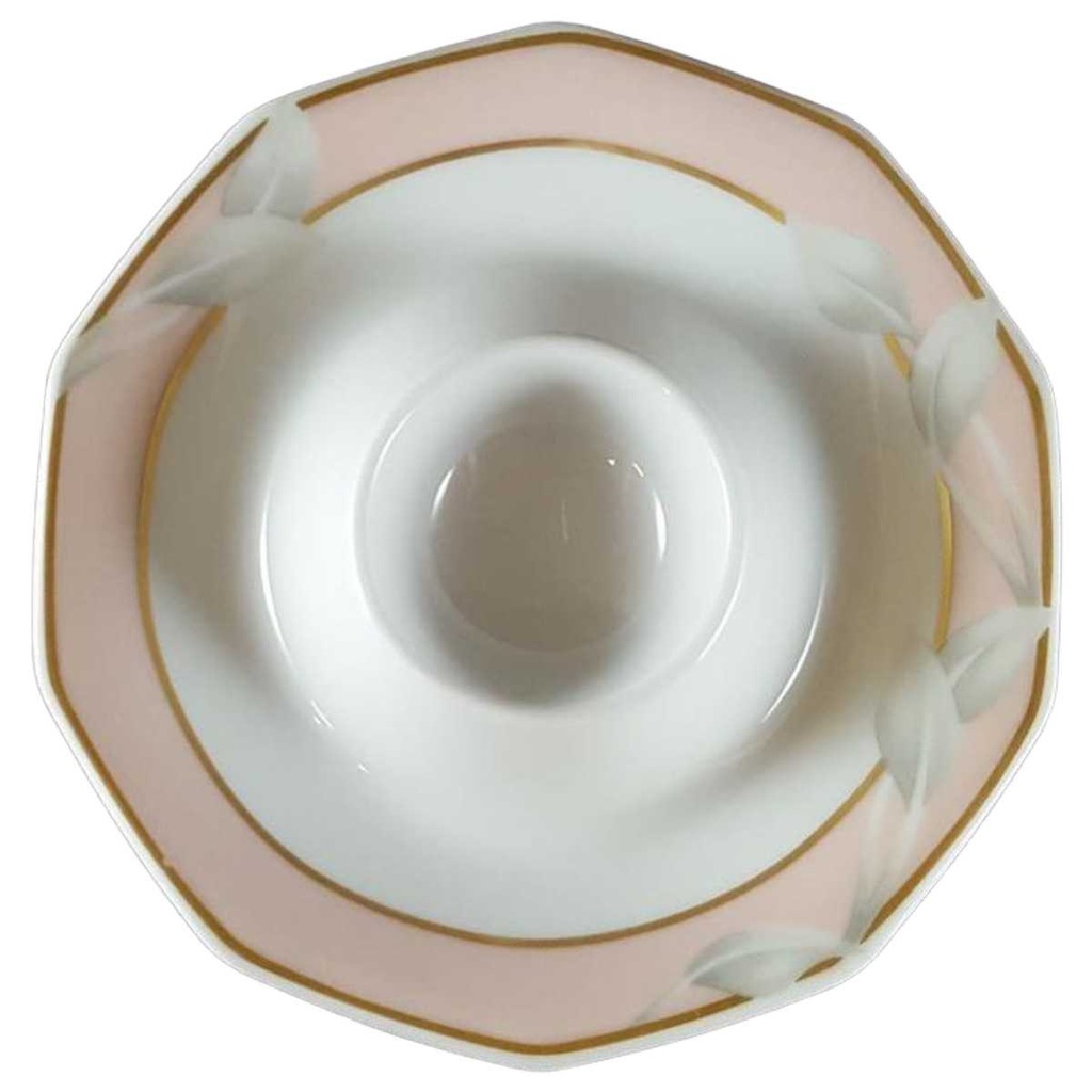 [45812129] Eierbecher mit Schalenablage Goldrand 11,9 cm Winterling Marktleuthen Blättermotiv Rosa gebraucht - neuwertig