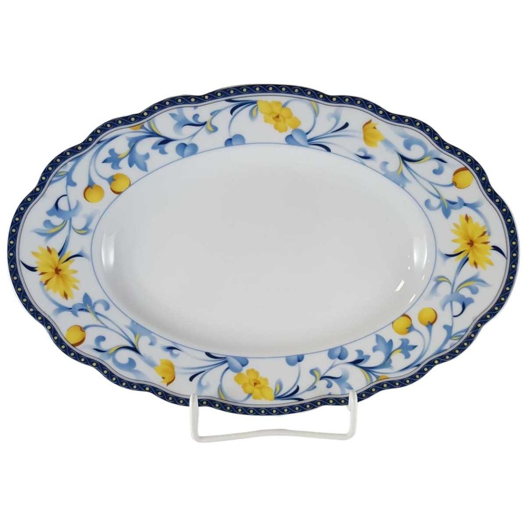 [45812136] Servierplatte Speiseplatte Fleischplatte Steakplatte 33,5x22,4 cm Schaller Gelbe Blumen Blau gebraucht - neuwertig