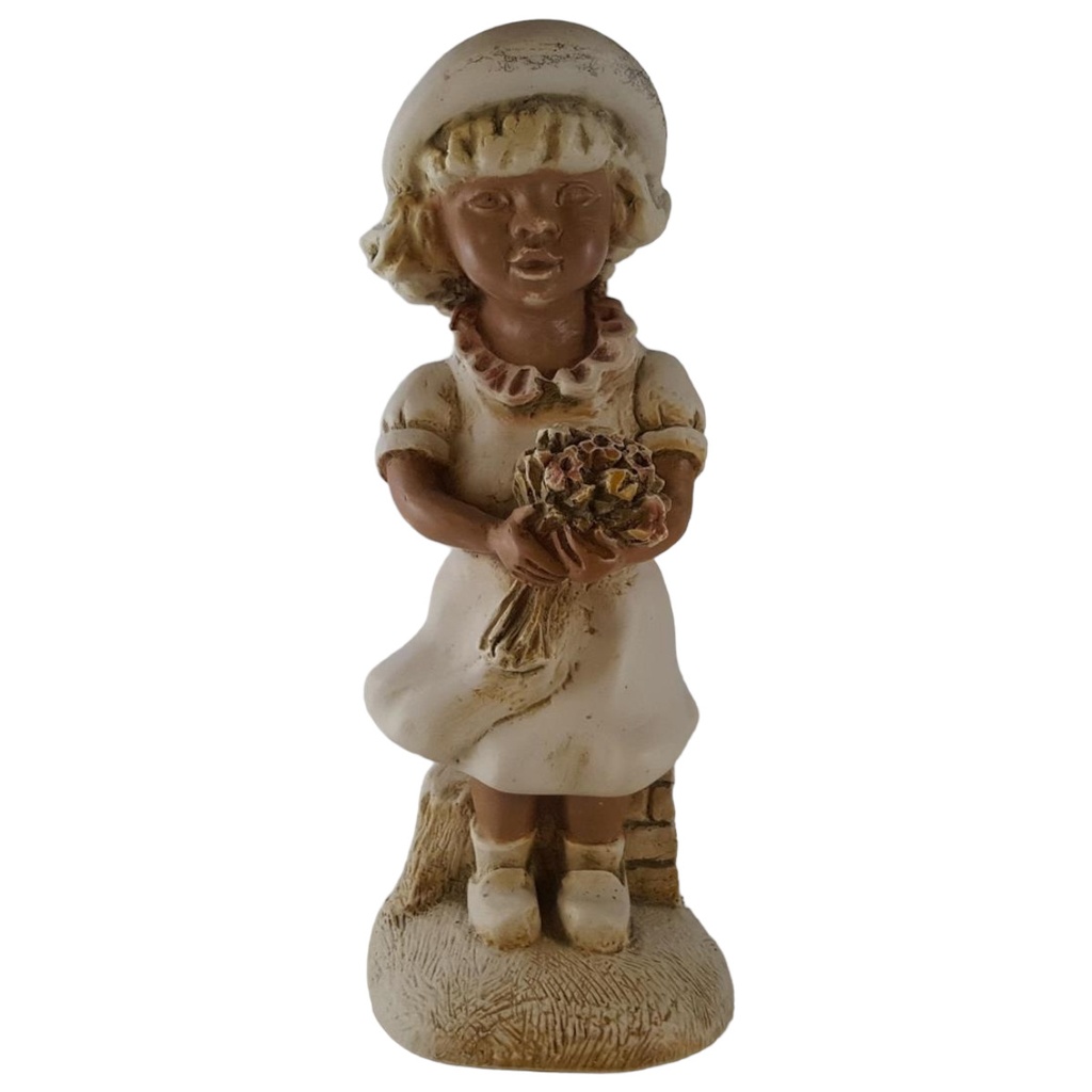 [45812317] Wohnform Figur Mädchen mit Blumenstrauß Massiv Handarbeit H 22,2 cm