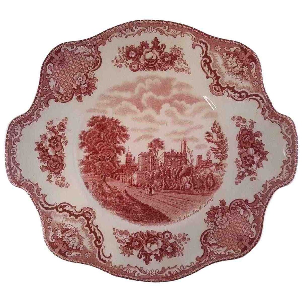 [45812429-1] Kuchenplatte mit Henkeln Johnson Bros Old Britain Castles Rot gebraucht - sehr gut
