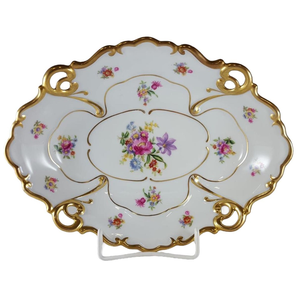 Konfektschale Graf von Henneberg Zierschale Blumendekor Gold 30,5x23,2 cm