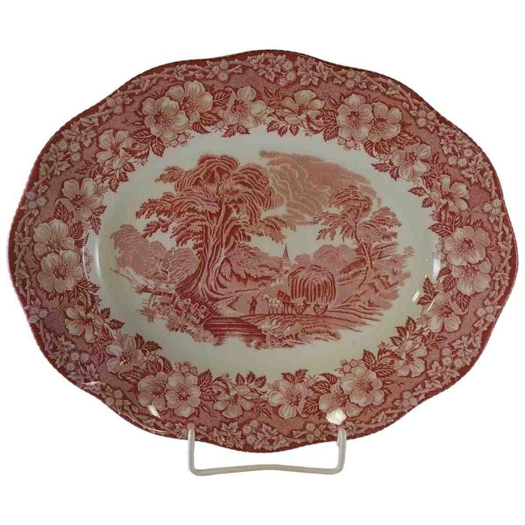 [45812537] Servierplatte Speiseplatte Fleischplatte 35,5x28,5 cm Enoch Wedgwood Woodland Rot gebraucht - gut