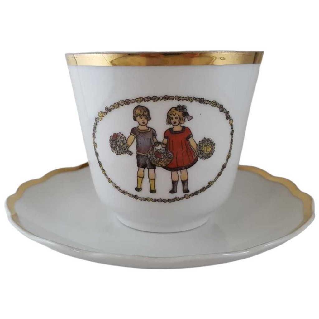Teetasse Tasse mit Untertasse Goldrand Seltmann Weiden Vohenstrauß Kinder Blumen gebraucht - gut