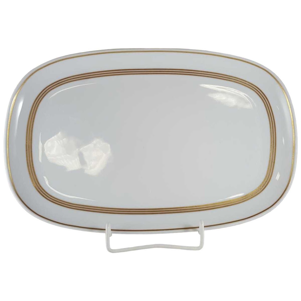 [45812588] Servierplatte Speiseplatte Fleischplatte Steakplatte 34,9x22,4 cm Arzberg Brasilia Goldstreifen Weiß gebraucht - gut