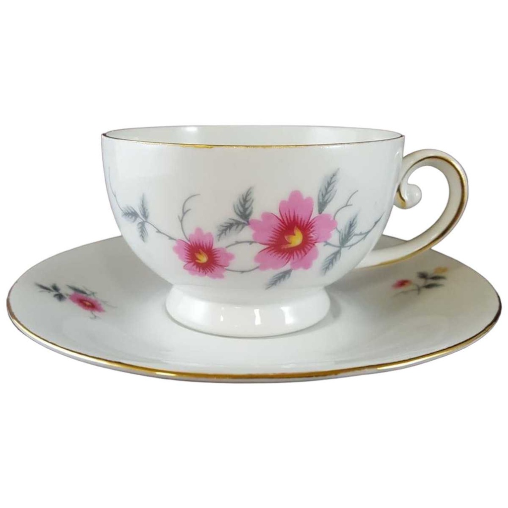 [45812605] Untertasse Teetasse mit Tasse Goldrand Schaller Rosa Blumen gebraucht - gut