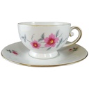 Untertasse Teetasse mit Tasse Goldrand Schaller Rosa Blumen gebraucht - gut