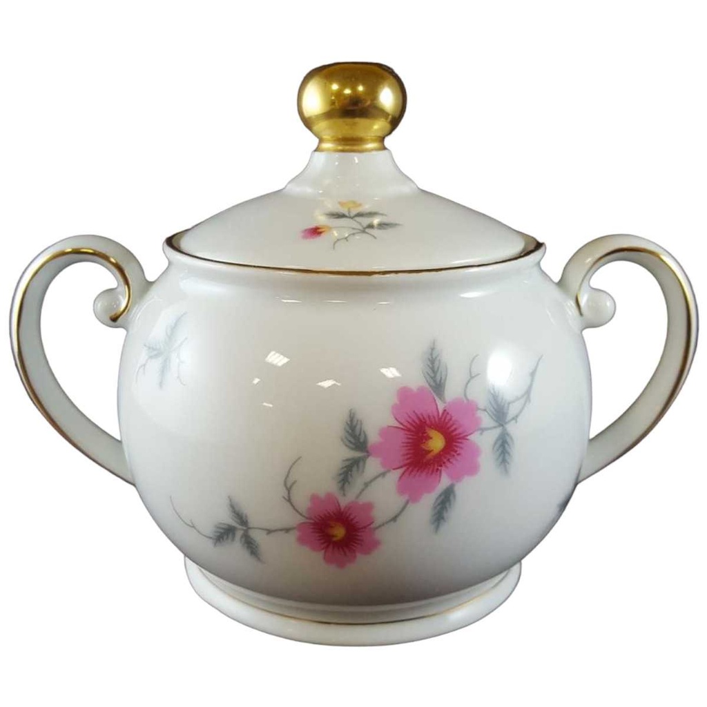 [45812607] Zuckerdose Goldrand Schaller Rosa Blumen mit gebraucht - sehr gut