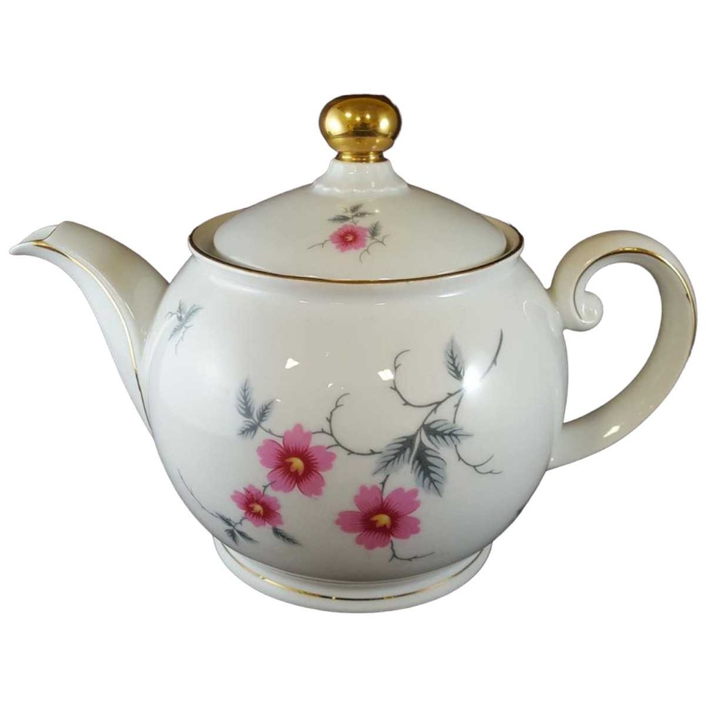 Teekanne Goldrand Schaller Rosa Blumen mit gebraucht - sehr gut