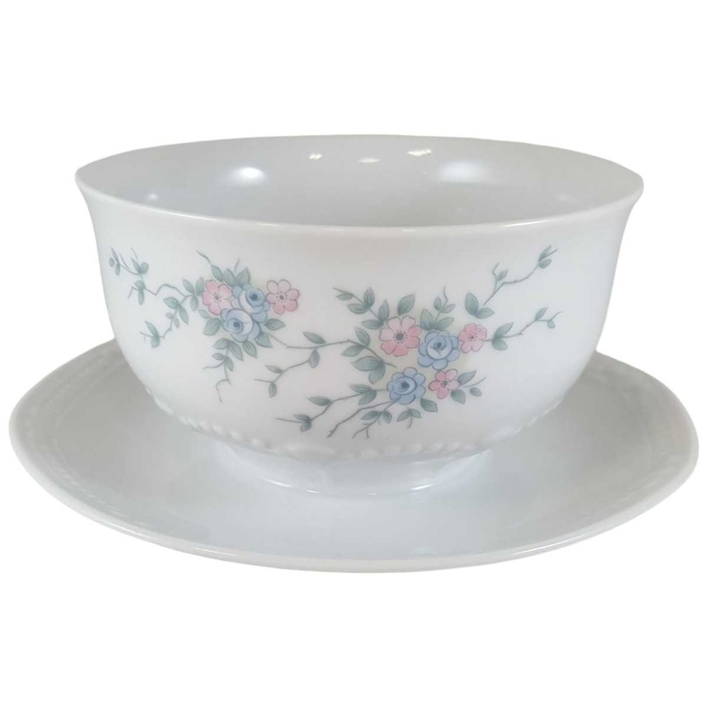 [45812724] Sauciere mit Teller 1tlg Mitterteich Form 2040 Sissi Blau Rosa Blumendekor Blumen gebraucht - sehr gut