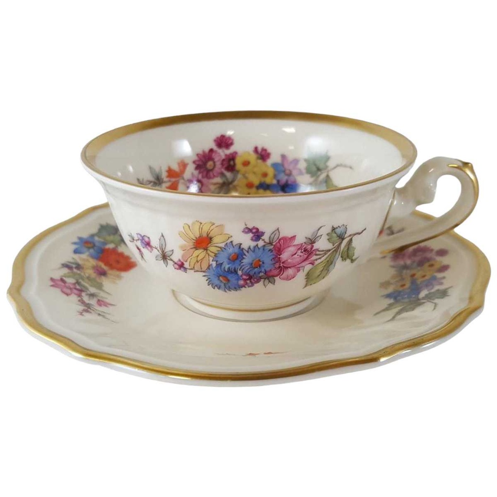 [45812752] Mokkatasse mit Untertasse Tasse Espressotasse 2tlg Rosenthal Parzival Blumendekor Blumen gebraucht - sehr gut