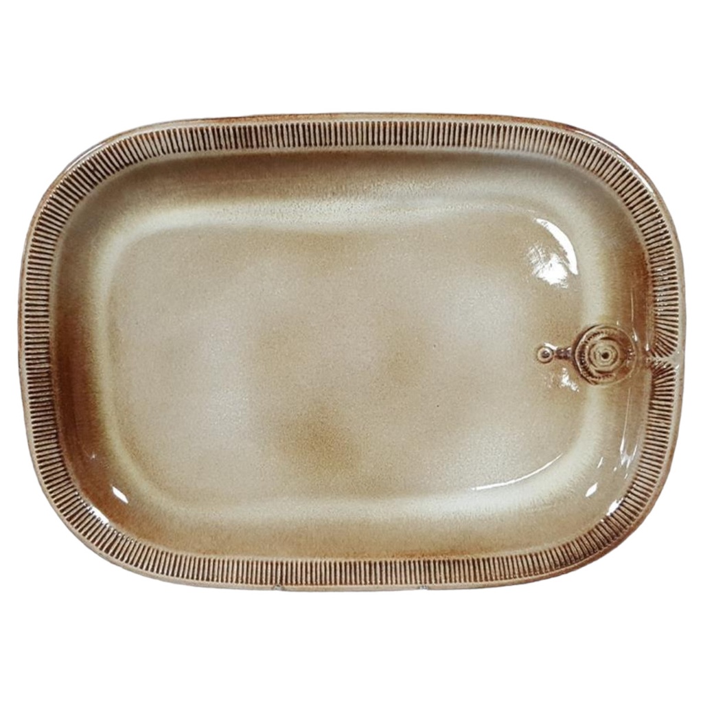 [458128108] Steinzeug Keramik Platte Servierplatte Fleischplatte 35,3 cmx25,6 cm