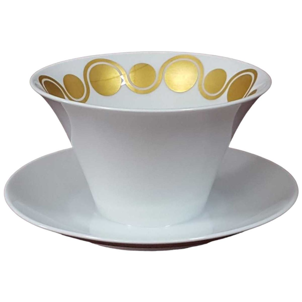 [458128271] Sauciere mit Teller Golddekor 1tlg Hutschenreuther weiß braun gebraucht - gut