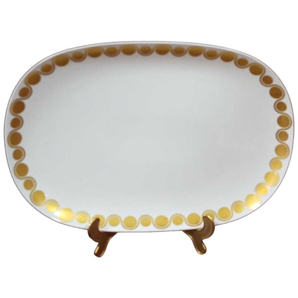[458128274] Servierplatte Fleischplatte Steakplatte Golddekor 32x22 cm Hutschenreuther weiß braun gebraucht - gut