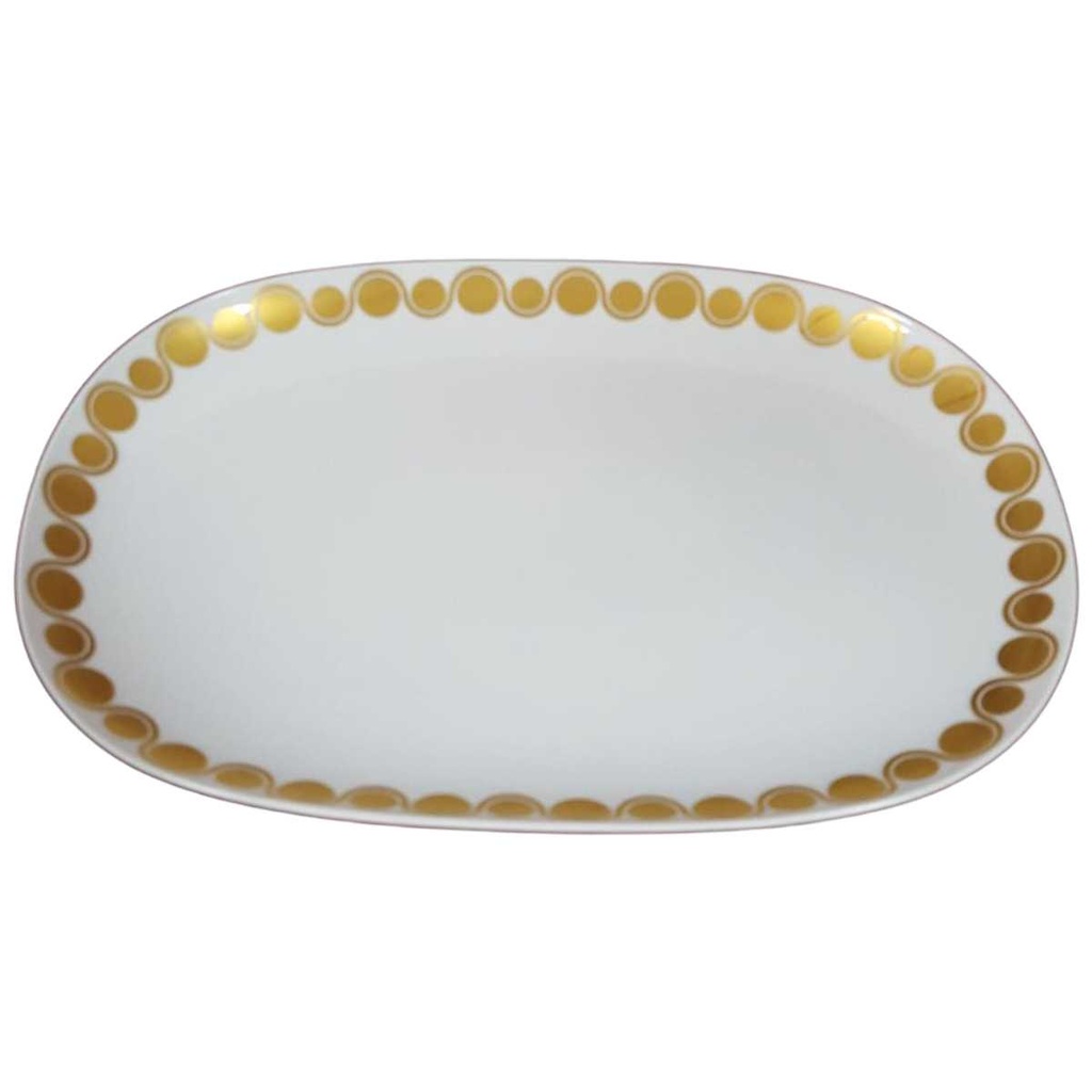[458128275] Servierplatte Fleischplatte Steakplatte Golddekor 38,4x26,5 cm Hutschenreuther weiß braun gebraucht - gut