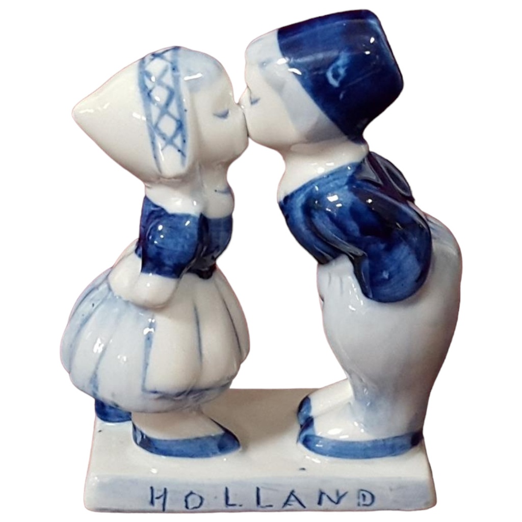 [458128308] Delfts Blauw Figur küssende Mädchen + Junge Holland H 9,4 cm