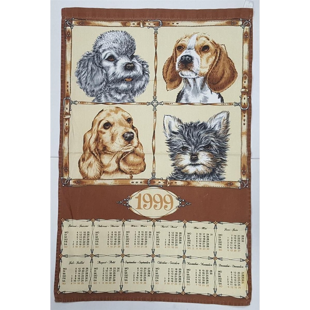 [458128391] Geschirrtuch Küchentuch Handtuch Kalender L 42 B 61 1999 Hunde Baumwolle gebraucht-gut