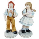 Porzellan Figur Mädchen Junge mit Schulranzen Set 2 tlg. H 13,5 cm