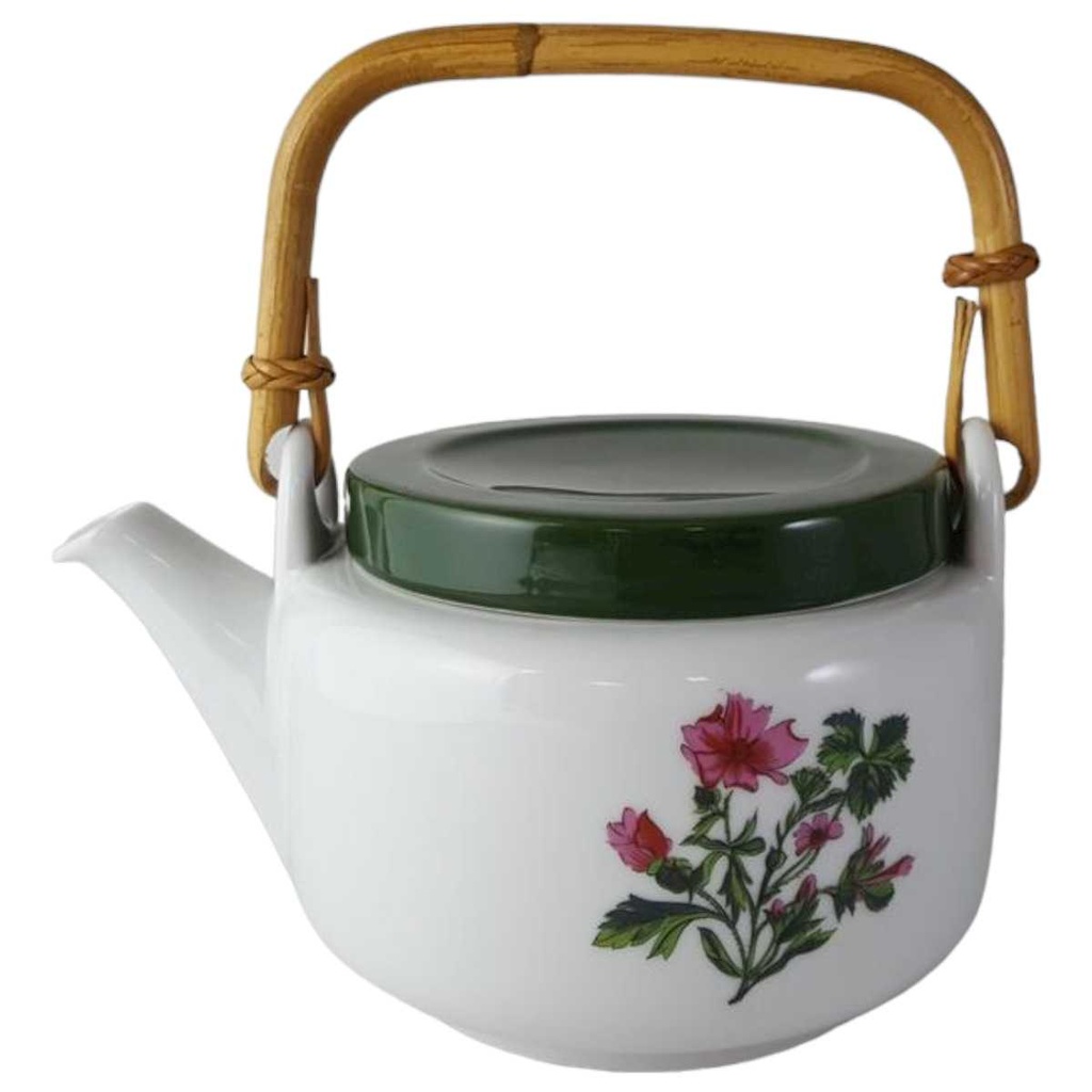 Teekanne mit Bambushenkel 0,95 L Seltmann Weiden rosa grün Blumendekor Blumen gebraucht - sehr gut