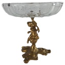 Glasschale Snackschale Gebäckschale auf edlem Messingfuß H 14,7 D 15 cm
