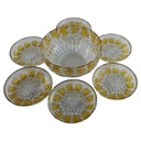 Glasschale mit 6xSchälchen Weintrauben Relief Dekor gelb Set 7 tlg