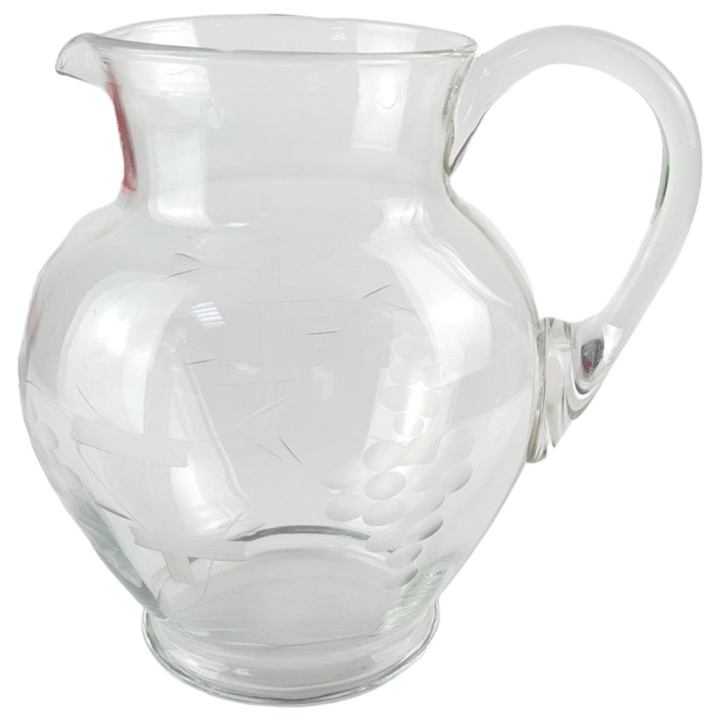 [458128818] Glaskrug Glas Wasserkanne Kanne Trauben Schliff H 19,5 cm