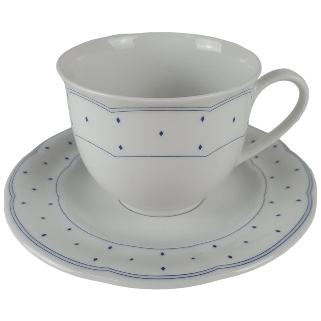 Kaffeetasse mit Untertasse 2tlg Marienbad Ingres Weiss Blaue Rauten neu