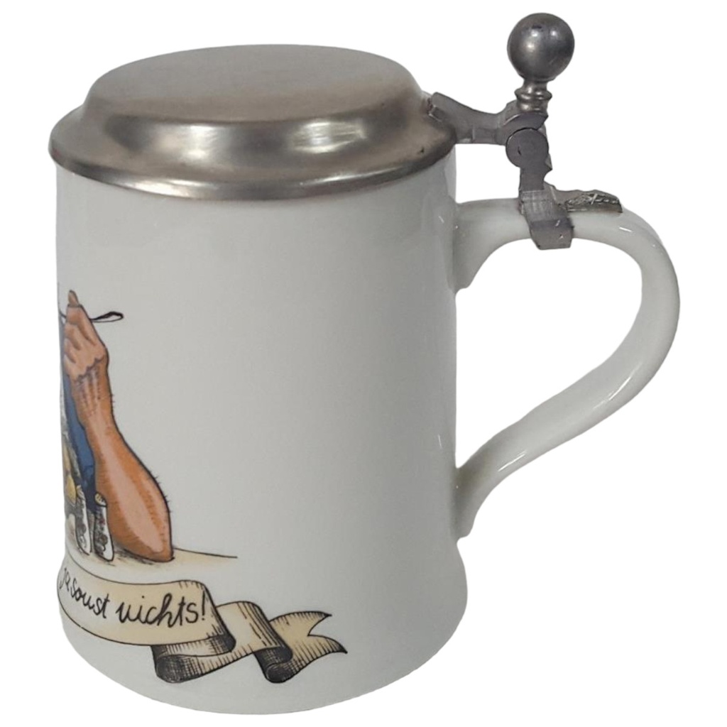 [458128849] Dr. Merkle Atelier Bierkrug Zinndeckel Porzellan mit Motiv H 15,8 cm