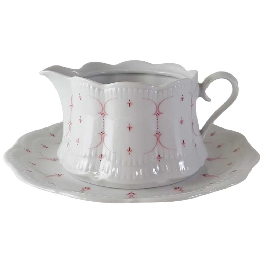 Sauciere mit Teller 2tlg Schirnding Bavaria Opera rosa Dekor gebraucht - sehr gut