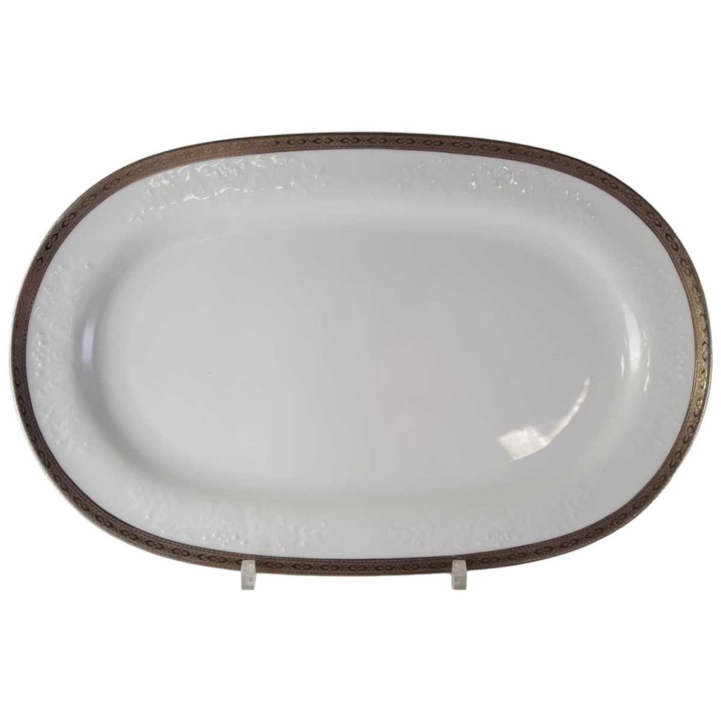 [45813197] Servierplatte Speiseplatte Fleischplatte Steakplatte 34,5x22 cm Zeh Scherzer Reliefdekor Platinrand Weiß gebraucht - gut