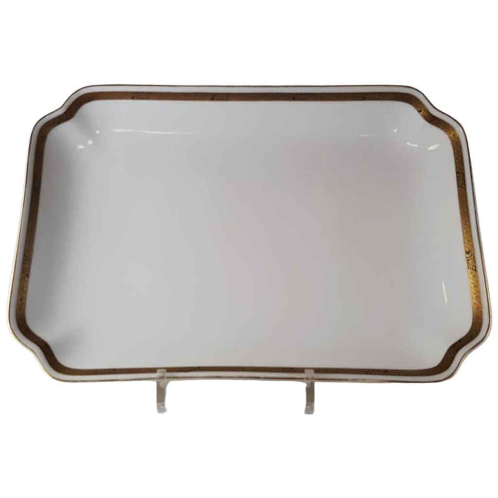 [45813199] Servierplatte Speiseplatte Fleischplatte Steakplatte 35,3x24,2 cm Hutschenreuther Hohenberg Dekor Schwarz Gold Weiß gebraucht - gut