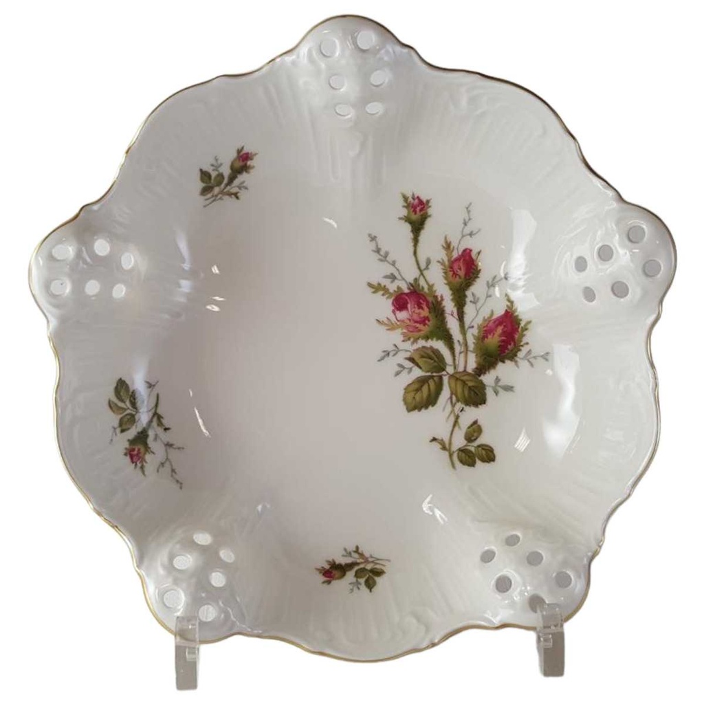 [45813201] Gebäckschale Durchbruchschale Konfektschale Goldrand Durchbrucharbeit 19 cm Rosenthal Classic Rose Collection Moosrose mit Elfenbein gebraucht - neuwertig