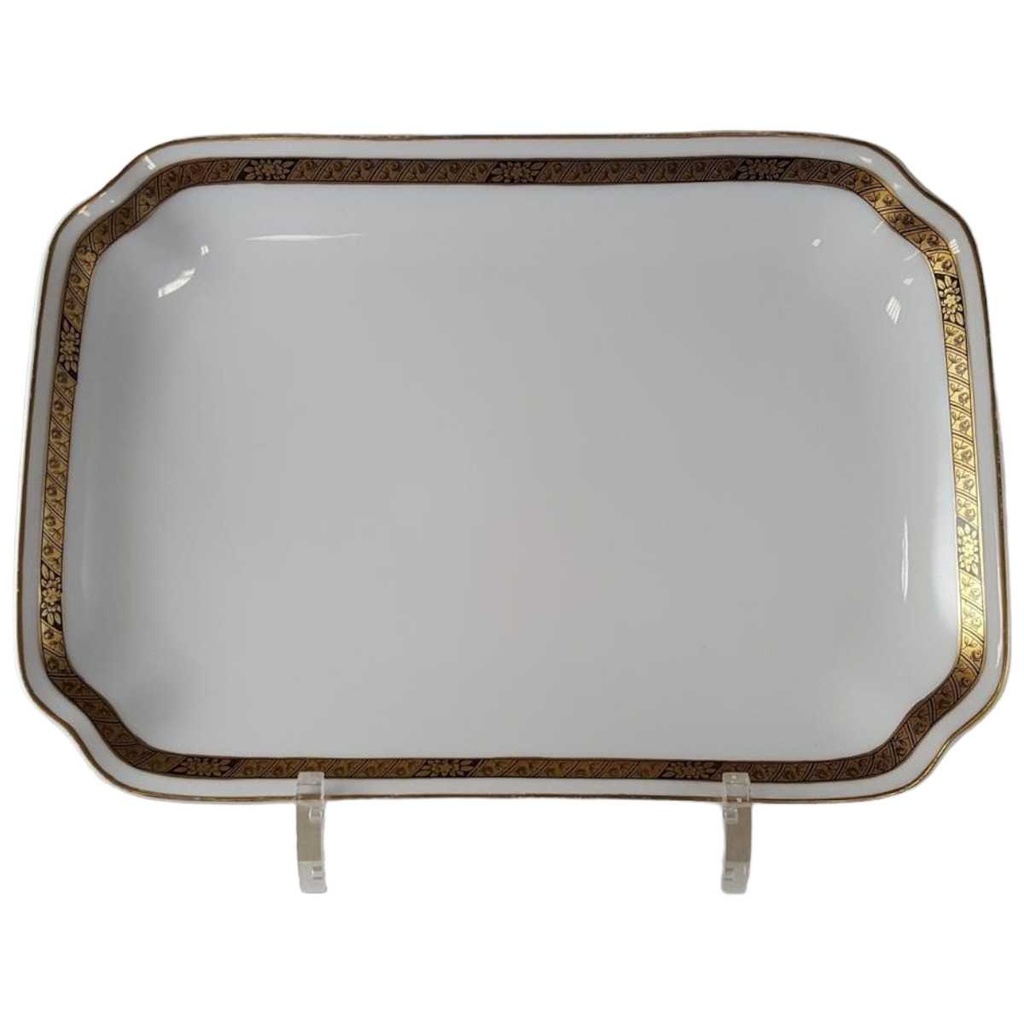 [45813202] Servierplatte Speiseplatte Fleischplatte Steakplatte 24,8x17,8 cm Hutschenreuther Hohenberg Dekor Schwarz Gold Weiß gebraucht - gut