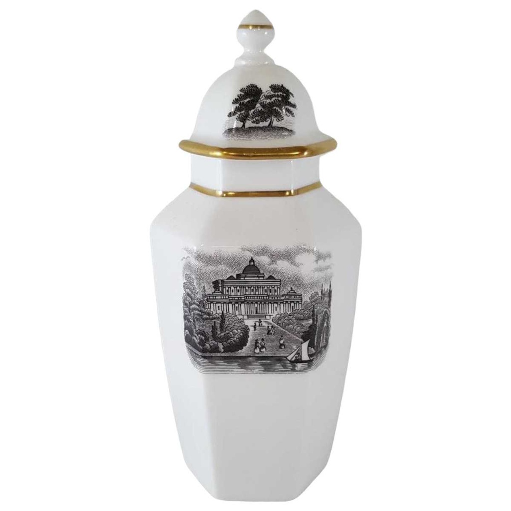 [45813270] Deckelvase mit Landschaftsmotiv und Goldrand 13,3 cm Royal Worcester gebraucht - sehr gut