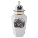 Deckelvase mit Landschaftsmotiv und Goldrand 13,3 cm Royal Worcester gebraucht - sehr gut