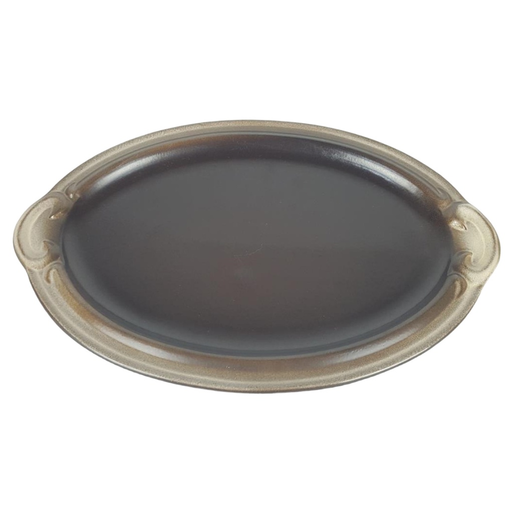 [458133081] Steingut Keramik Servierplatte Fleischplatte braun 34,5x23 cm